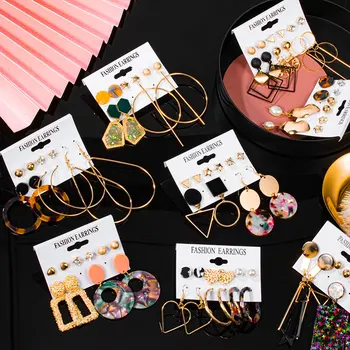 

5-piece Set Korean Acrylic Dangle Drop Earrings Vintage Simple Geometric Acetate Large Earrings for Women 2020 Fashion Jewelry