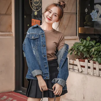

-2020 Autumn Denim Jacket Female Long Section Loose Hole Wild Korean Version Of The Female Jacket
