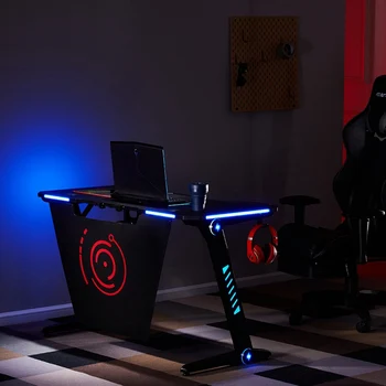 

Ergonomic Gaming Table Gaming Computer Desk PC Laptop Desk Headset Hook RGB LED Light Cool Office Gaming Table
