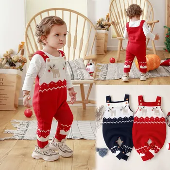 

Newborn Infant Baby Suit Christmas Clothes Santa Cartoon Plush Romper Xmas Knit Jumpsuit (0-18 Months)