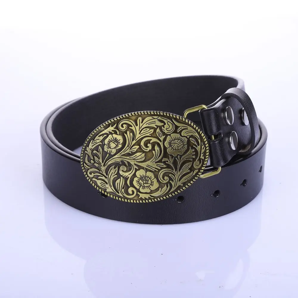 Cowboy belt Tang grass retro pattern Men's smooth buckle for women Zinc alloy smooth buckle