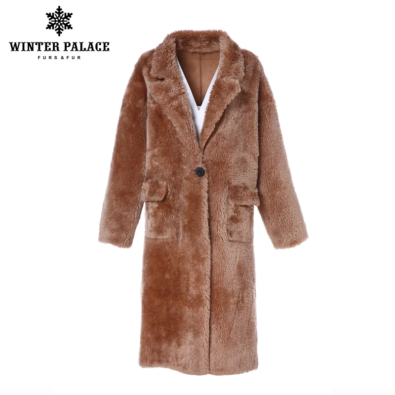 Зимний дворец женское новое шерстяное пальто длинное меховое пальто с отворотом содержит 30% шерсть модное пушистое зимнее теплое шерстяное меховое пальто