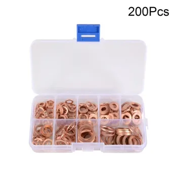 

200pcs M5-m14 Solid Copper Washer Assortment Kit Wirh Box Nut And Bolt Flat O Ring Seal Gasket Set For Sump Plugs O-ring Oring