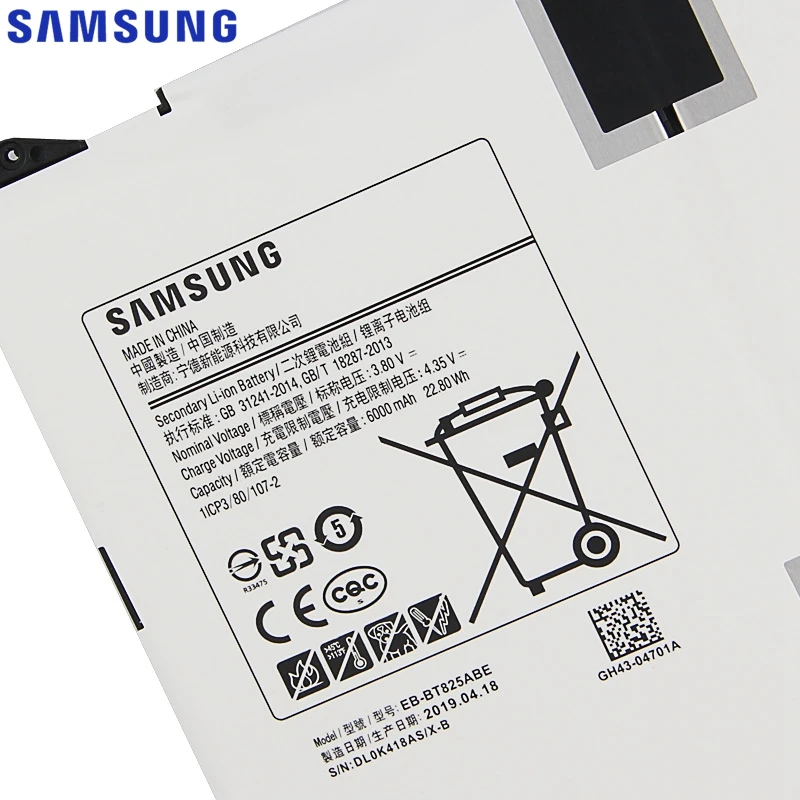 Original Replacement Samsung Battery For Samsung Galaxy Tab S3 T825C TabS3 SM-T825C Genuine Tablet Batetry EB-BT825ABE 6000mAh