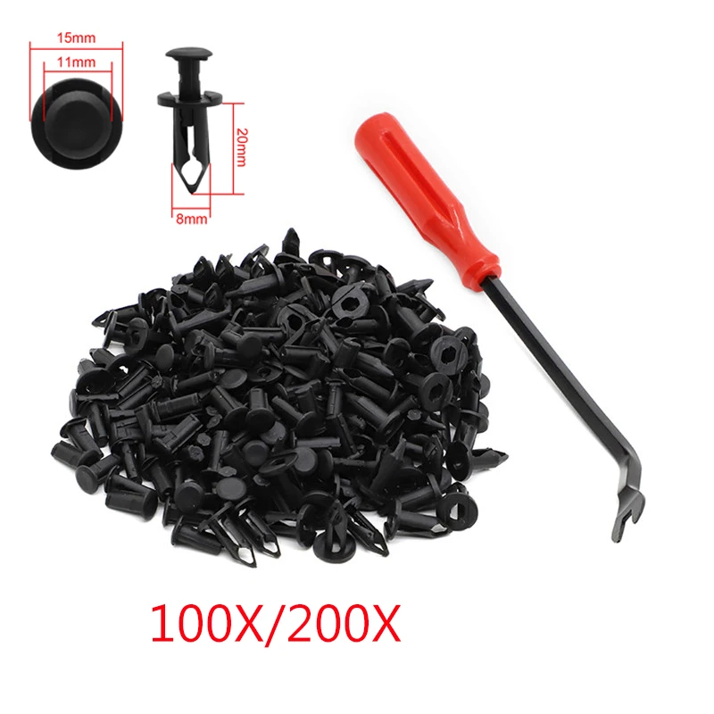 100/200x UTV Plastic Fender Clips/Body Rivets W/ Removal Tool for