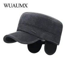 Wuaumx Повседневное осень-зима Кепки Для мужчин Бейсбол Кепкиs хлопок Flat Top Hat Для мужчин заклепки на открытом воздухе ушанке теплые шляпа армии регулируемый, шапка зимняя женская