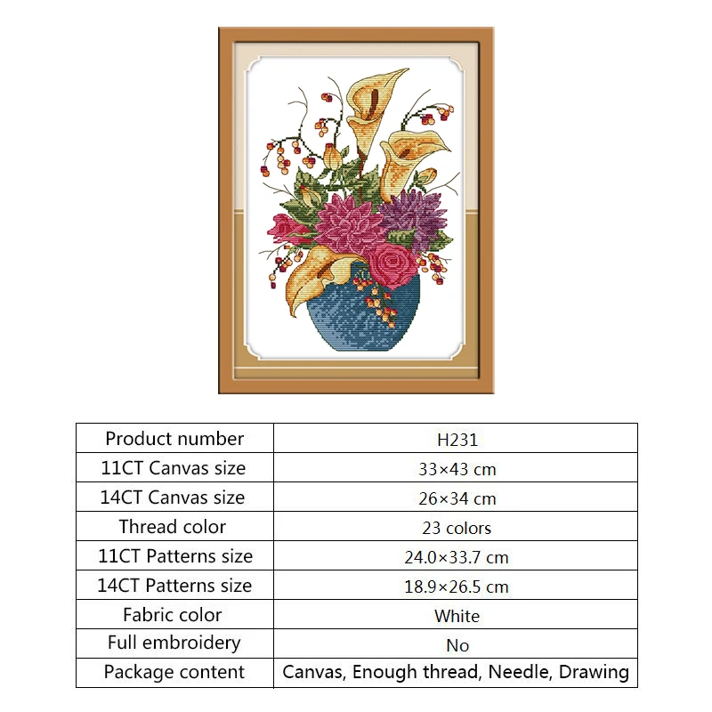 Cross Stitch-H231 Ваза узоры Набор для вышивания крестиком Aida 14ct 11ct граф Печать холст сделай сам DMC рукоделие Наборы для вышивания набор ниток - Цвет: Cross Stitch-H231