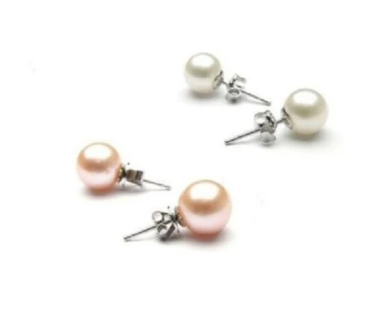 1017+++2pcs south sea white+pink pearl9- 10mm round Earrings Stud 14k white | Украшения и аксессуары