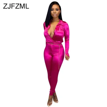 

Causal Solid Two Piece Set Autumn Clothes for Women V Neck Long Sleeve Crop Tops and Skinny Pants Plus Size 2 Piece Track Suit