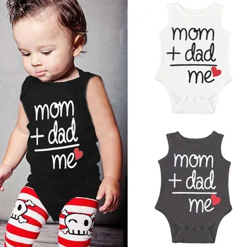 

2020 Newborn Baby Boys Girls Jumpsuits Onesies Mom Plus Dad Equal Me Funny Cute Toddler Baby Bodysuits Cotton Infant Clothing 1Y