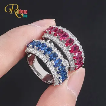 

Rainbamabom Luxury 925 Sterling Silver Created Moissanite Sapphire Ruby Gemstone Wedding Engagement Ring Fine Jewelry Wholesale