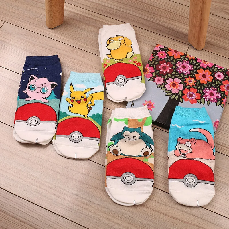 Носки по щиколотку для женщин и девочек, Harajuku Pikacha, новинка, уличная одежда, корейский стиль, осенние женские Носки с рисунком покемона, Kawaii, с низким вырезом