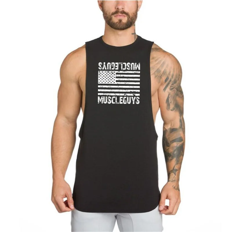 Muscleguys бренд майка для тренажерного зала Canotte для бодибилдинга майка Мужская спортивная рубашка без рукавов США майка с флагом тренировки Tanktop - Цвет: black170
