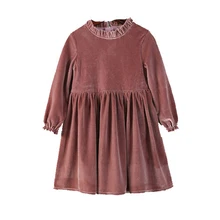 Новые платья для девочек; коллекция года; детские бархатные платья золотого цвета с длинными рукавами; сезон весна-осень; платье принцессы для малышей; одежда для малышей; LZ662