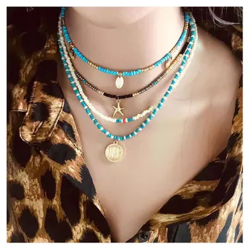

Fashionable Bohemian multi-layer rice beads with individual and versatile Handmade Beaded collarbone chain sweater chain girl