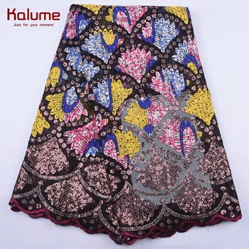 

Kalume New Fashion Wax African Sequins Lace Fabric Embroidery French Wax Mesh Lace Fabric With Sequins For Party Dress Lace 2114