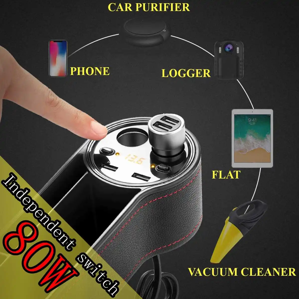 

Hot Sale PU Leather Multi-use Car Seat Side Storage Box with Dual USB Ports & LCD Display & Cigarette Lighter Stowing Tidying
