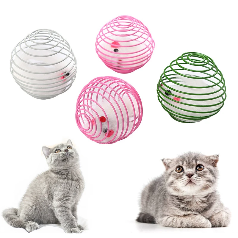 Cat Self-excited Toy Spring Prison Cage Mouse Telescopic Wire Spring Color Random Cat Toy 1pcs High Quality Multi-style Pet Toys