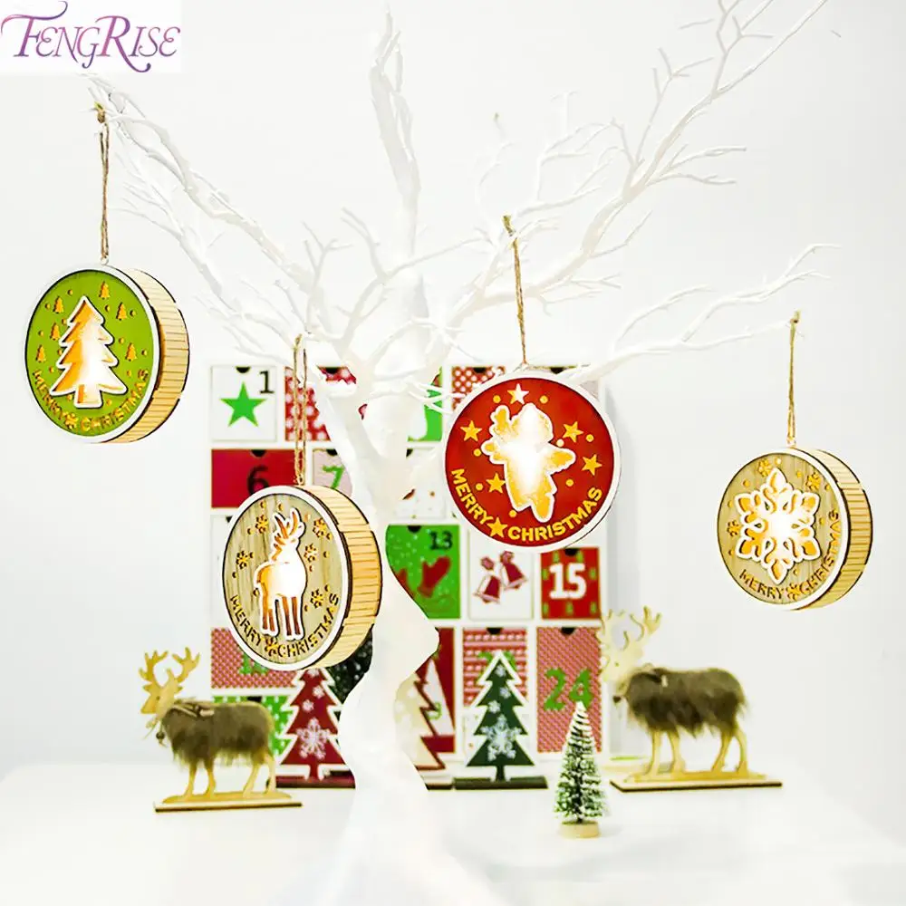 

FENGRISE Wooden Light Pendant Christmas Decoration For Home Christmas Tree Decor 2019 Navidad Natal Ornament Craft Party Decor