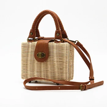 

Rattan Women's Crossbody Bag Summer Straw Beach Bags Handmade Woven Female Handbag Bohemia Shoulder Bag Designer Tote Bali Box