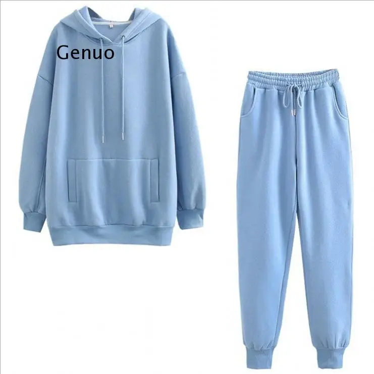 Autumn Winter Women Tracksuit Thick Fleece 100% Cotton Suit 2 Pieces Sets Hoodies Sweatshirt and Pants Suits