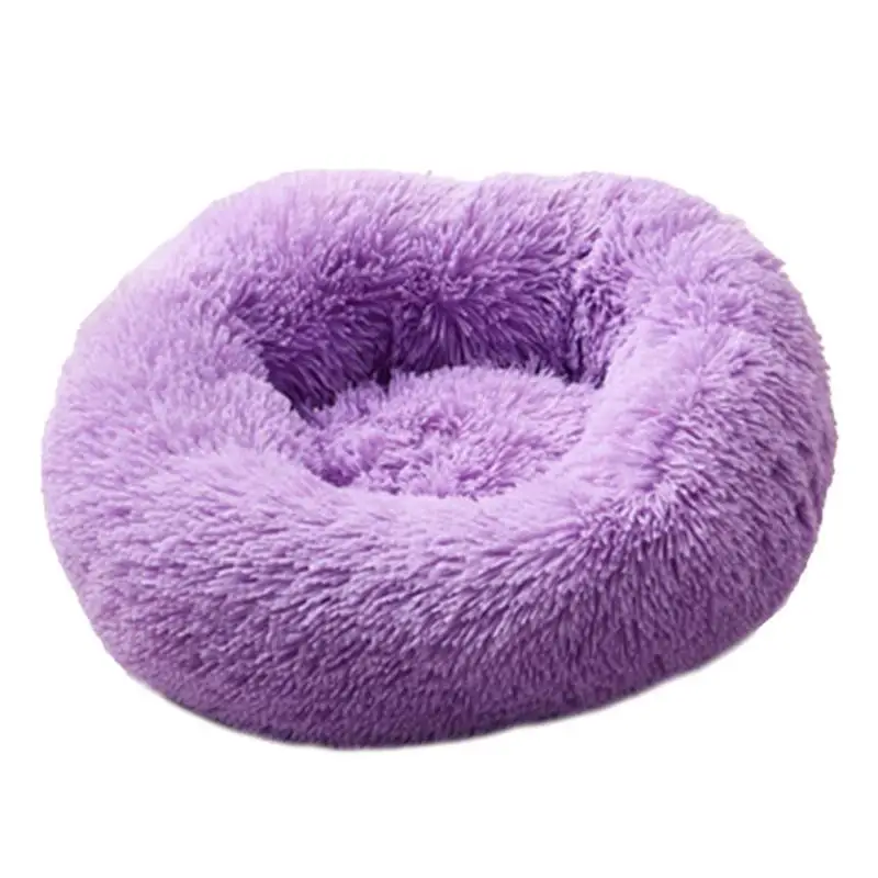 Мягкая кровать для собак моющаяся длинная плюшевая Складная круглая теплая спальная кровать для собак переносные Домашние коврики для домашних животных диван для собачьей корзины теплая кровать для домашних животных - Цвет: Фиолетовый