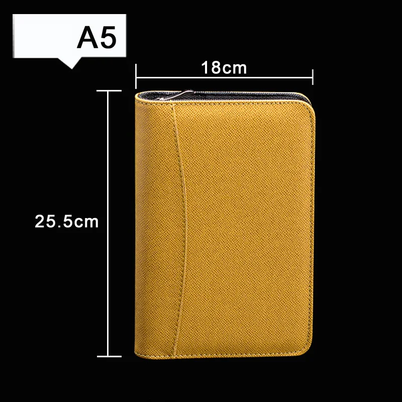 A6/A5/B5 папка-менеджер Padfolio дневник блокнот и журнал калькулятор Биндер спиральная записная книжка деловая сумка на молнии руководство - Цвет: A5 Yellow