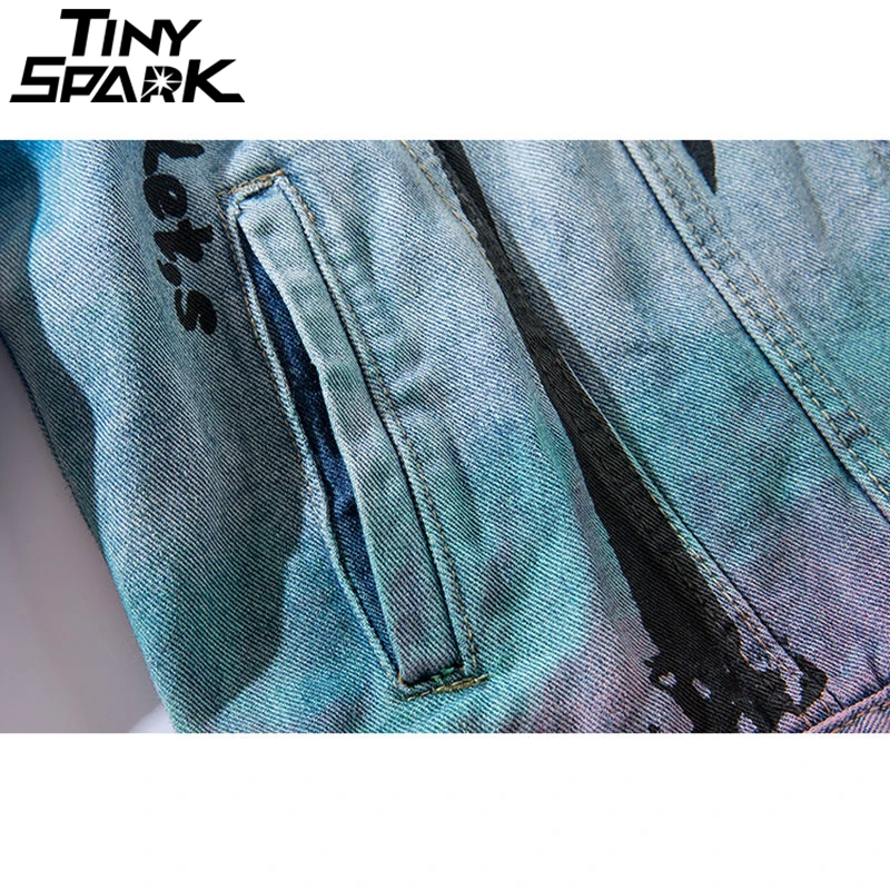 Beste Vintage Denim Bomberjack Ripped Holes Zee Strand Kokospalm Mannen Hip Hop Jeans Jas Streetwear 2018 Verontruste Denim Jas