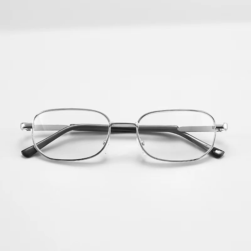 Reading Glasses Retro Square Presbyopic Eyewear Glass Lenses Metal Hyperopia Men +3.5+4