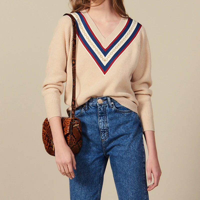 

Women's Sweater 2019 Autumn V neck Small V-neck Solid women pullover Sweater