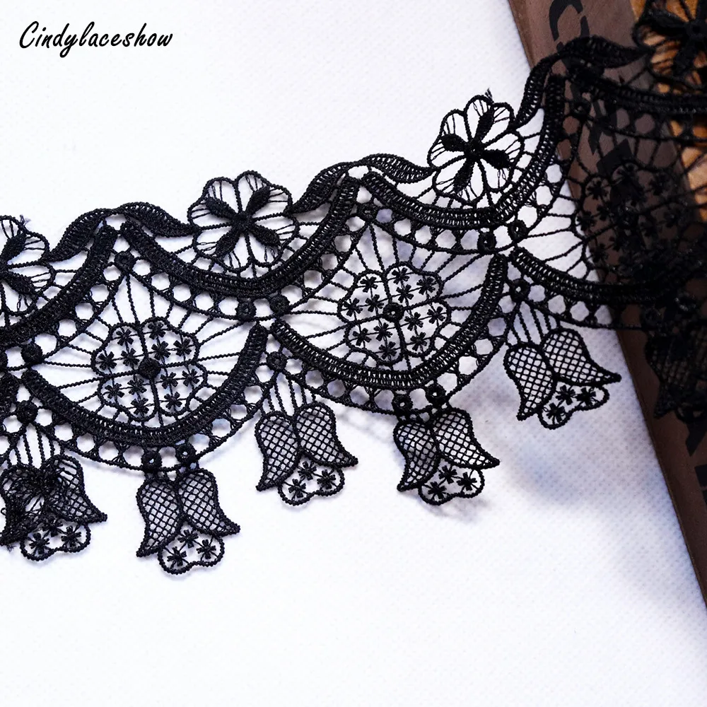 

2Yards Black White Lily Floral Embroidered Fabric Lace Trim Ribbon Handmade DIY Sewing Supplies Craft Costume Decoration Trims