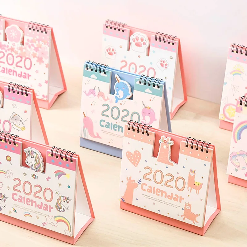 

2020 Cute Cartoon Hamster Cherry Blossoms Coil Calendar Mini Portable Desk Calendars Daily Schedule Planner Office Supplies