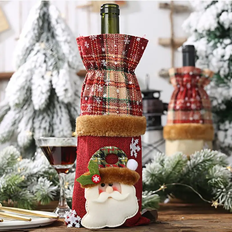 Вино плед льняное покрытие Рождественский обеденный стол украшения бутылки шампанского подарочная упаковка крышка бутылки
