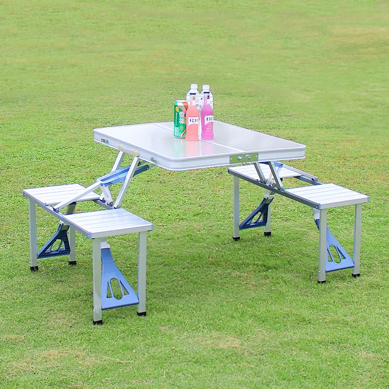 K-star Table Chair Sets Desk Chairs Set Portable Camping Picnic Integrated Folding Outdoor Aluminum Metal Countryside Rectangle