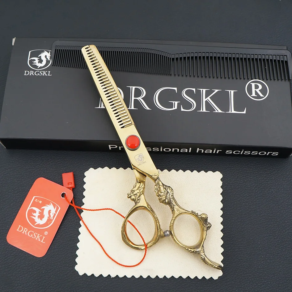 DRGSKL, ножницы для стрижки волос с ручкой дракона, высокое качество, Япония, 440C, Профессиональные Парикмахерские ножницы - Цвет: DL G THIN