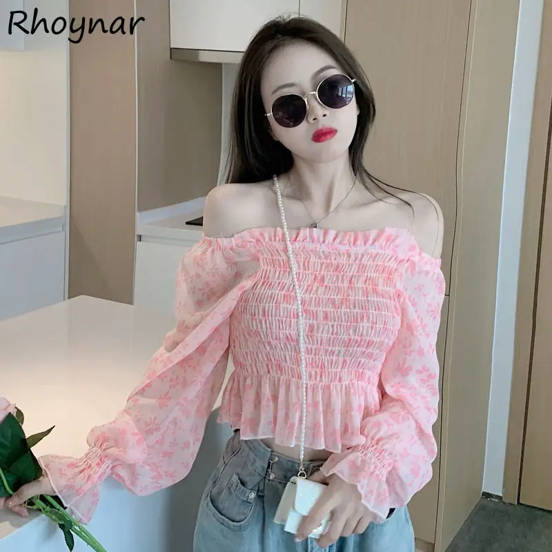 

Блузка женская с пышными рукавами, универсальная Милая Укороченная рубашка с воротником-лодочкой, популярный базовый Классический Удобный Уютный Топ для отдыха для подростков