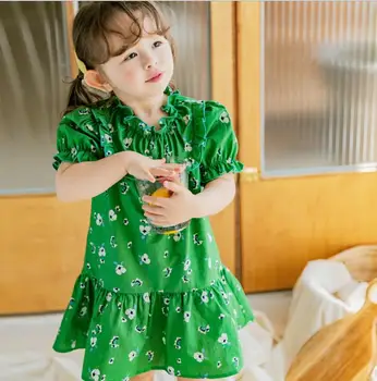 

2020 New Style Girls Printed Ruffles Dress Cotton Fashion Summer Girls Dresses 2-7t QA688