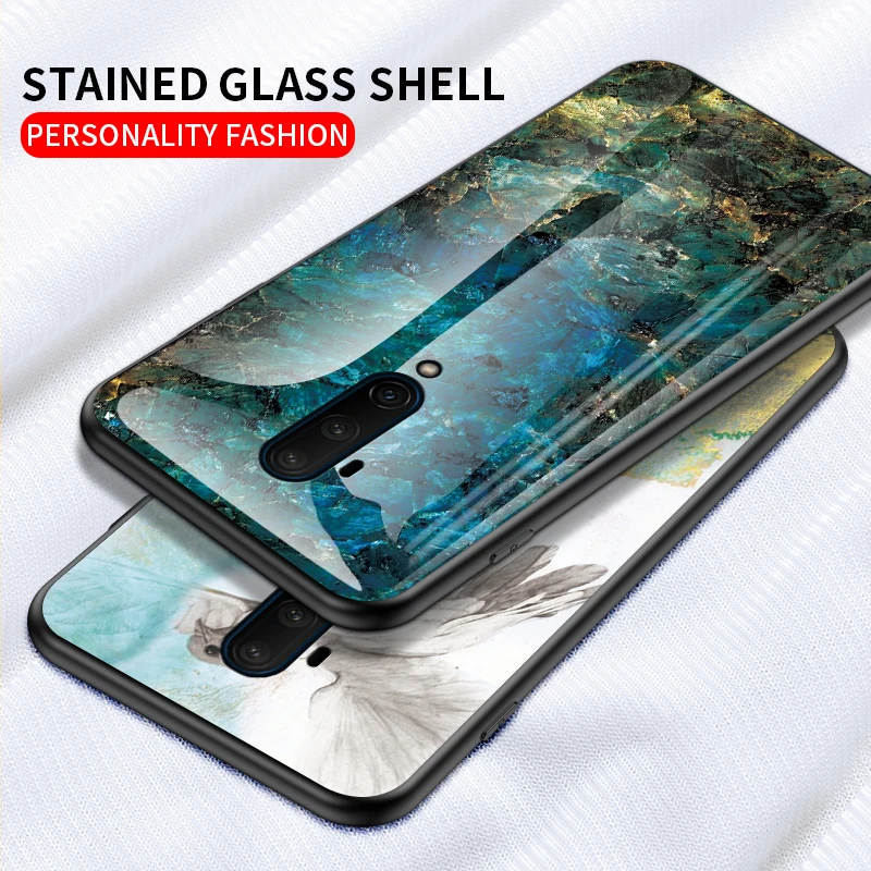 Мраморный чехол из закаленного стекла OnePlus 7T Pro Модный мягкий бампер жесткая