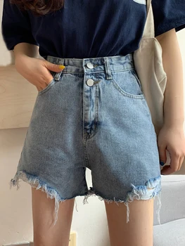 

Summer Denim Shorts Korean Version of the High Waist Loose Thin 2020 Girls Wide-Leg Hot Pants A-line Womens Jeans