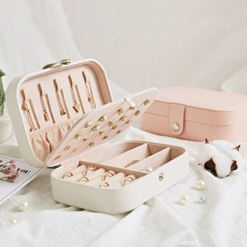 

Jewelry Storage Box Square Portable Earring Ring Necklace Case Multifunction Container Jewel Case