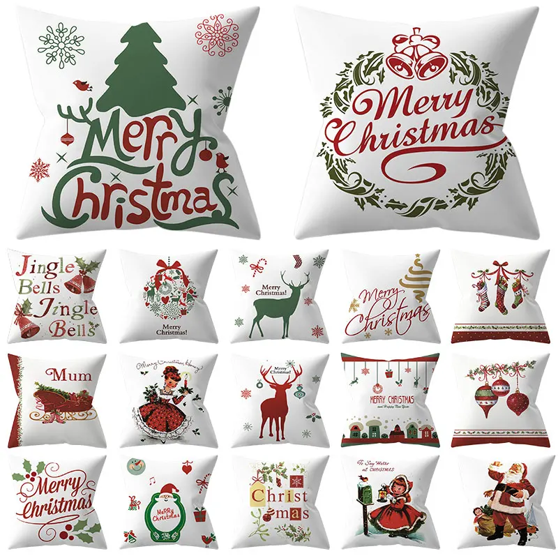 1pcs 45*45cm Santa Claus Merry Christmas Pillow Covers Case New Year Home Sofa Car Cushion Decoration Pillow Covers Decorative