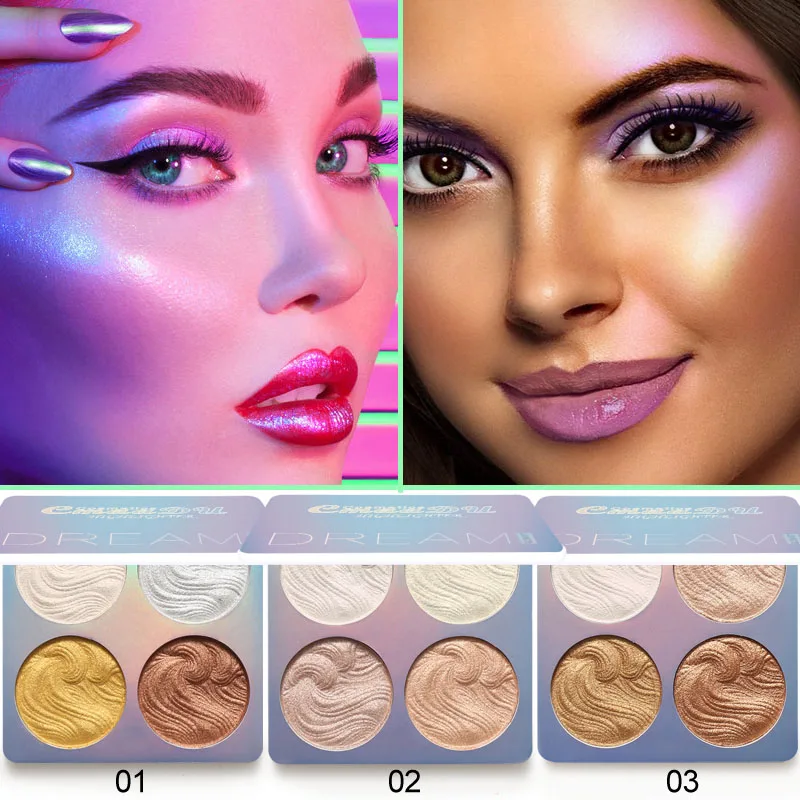 New 4 Color Highlighter Facial Bronzers Palette Makeup Glow Face Contour Shimmer Powder Illuminator Highlight Cosmetics |