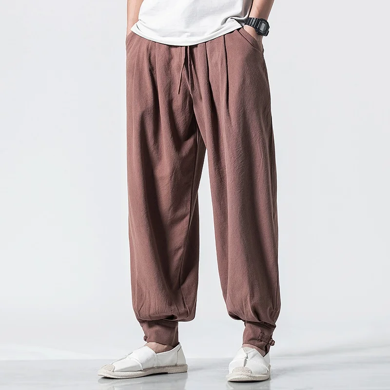 Осенние хлопковые льняные Мужские штаны в китайском стиле, Японская уличная одежда для бега, Мужские штаны в стиле хип-хоп, Мужские штаны KK3200 - Color: 8
