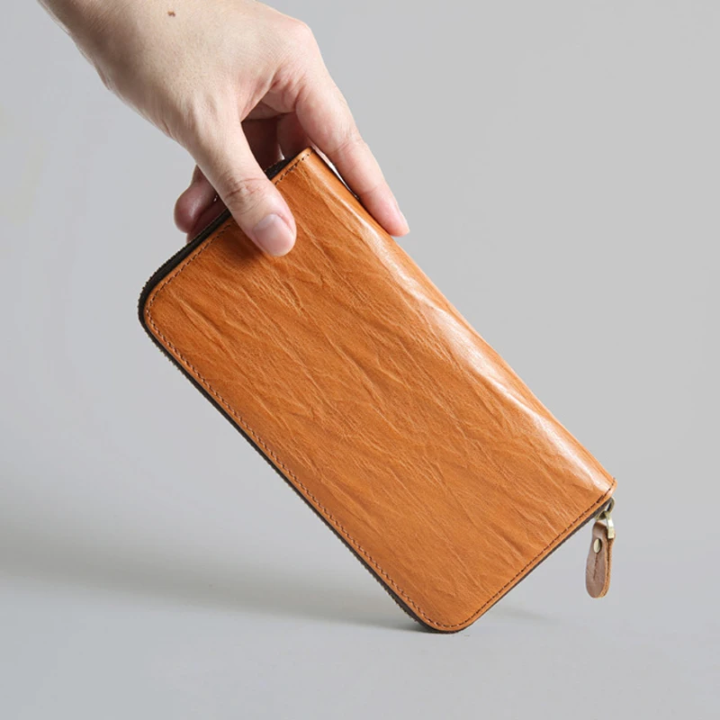 

YIFANGZHE Long wallet men, Genuine Leather Purse Compact & Slim Enough for Cash/Credit Cards/Phone/Conis