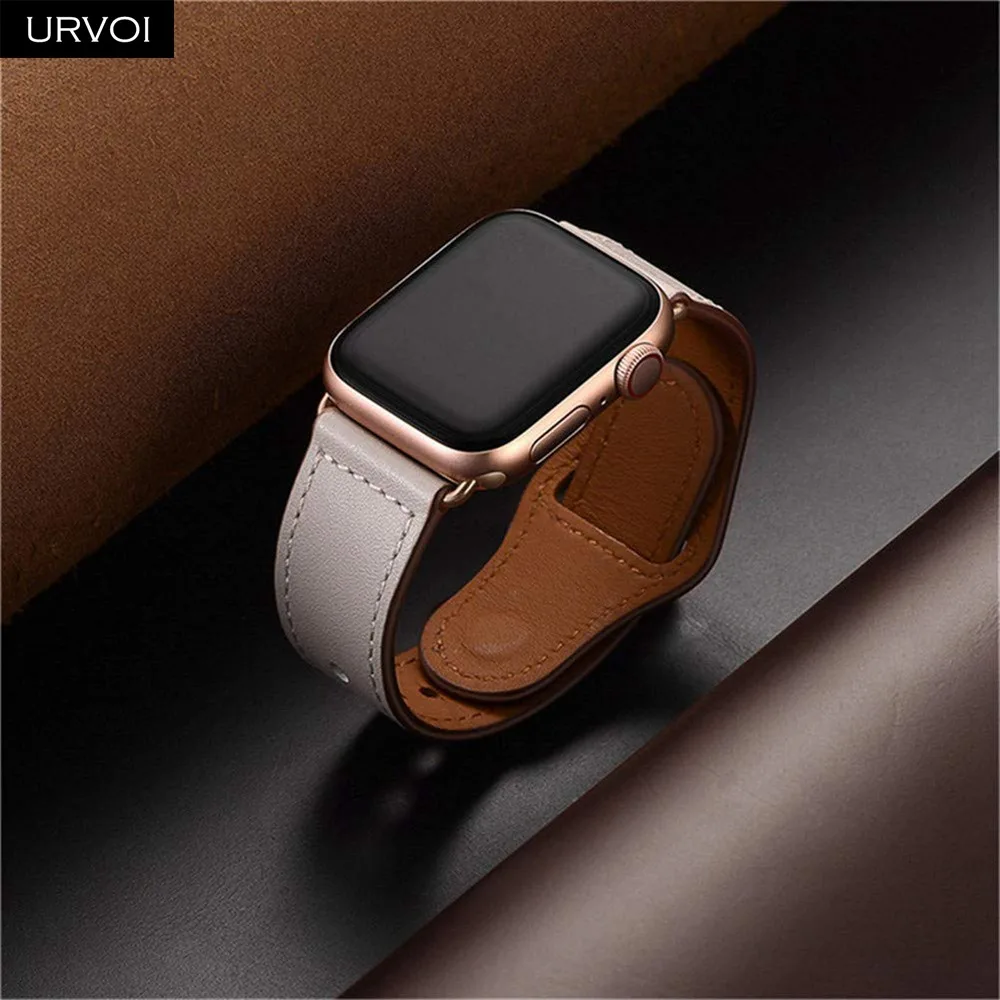 URVOI band для apple watch серии 5/4 3, 2, 1, ремешок для наручных часов iWatch, большие размеры 40-44 мм спортивный ремешок из натуральной кожи Swift Pin& tuck ручной работы