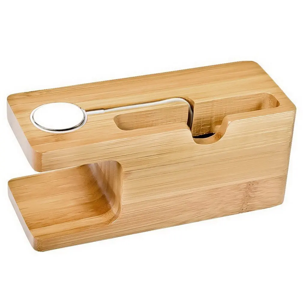  2 in 1 Bambus Holz Stand Lade Station Cradle Halter für iPhone für Uhr Universal Desktop Lade Dock 