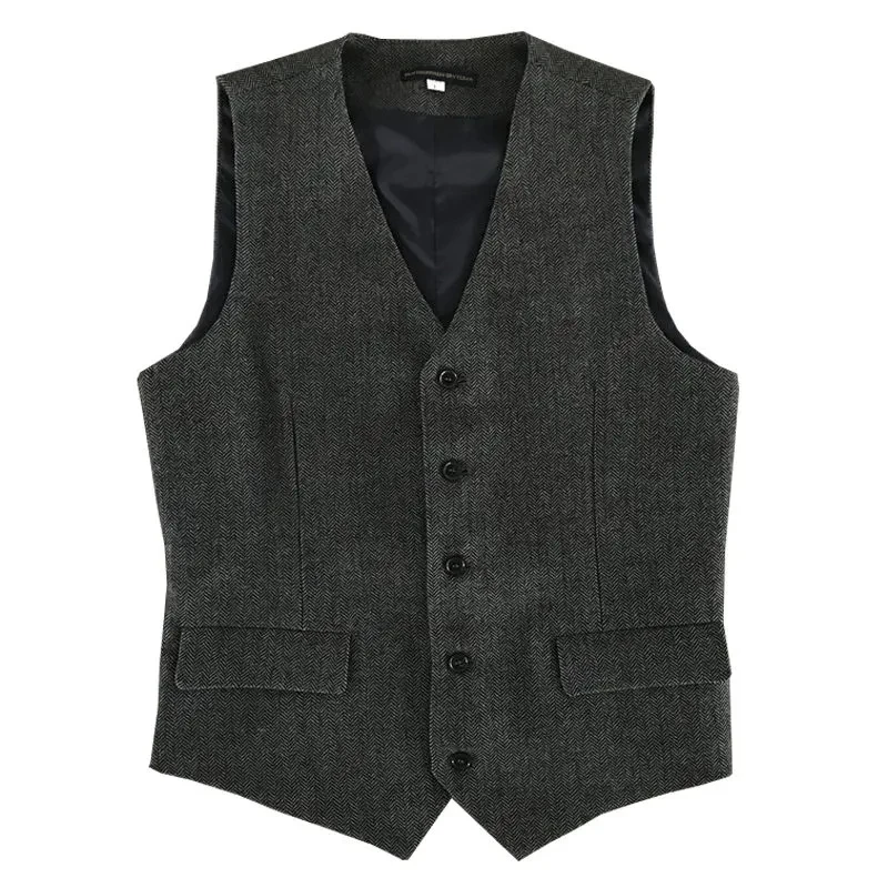 Men's Suit Vest V Neck Single Breasted Herringbone Tweed Slim Fit Waistcoat Casual Formal Business Groomman Wedding Groom Vest casual blazer