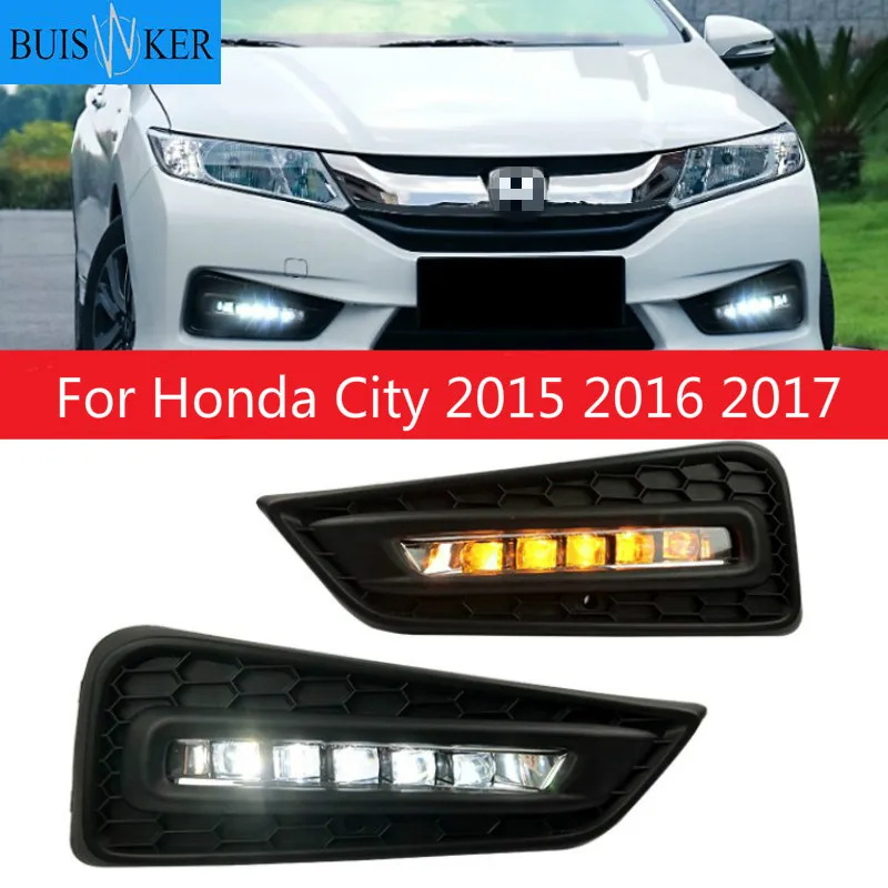 

2 шт 12 В LED DRL для Honda City 2015 2016 2017 с желтым Цвет лампа для поворотного сигнала Дневной светильник LED дневные ходовые огни светильник