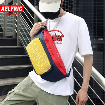 

AELFRIC Trend Waist Bag Waist Pack Unisex Fanny Packs Chest Bags Large Capacity Banana Bag Hip Package Canvas Shoulder Pocket