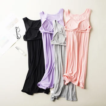 

Women Comfort Sleeveless Vest Nightdress Summer Nightdress With Chest Pad